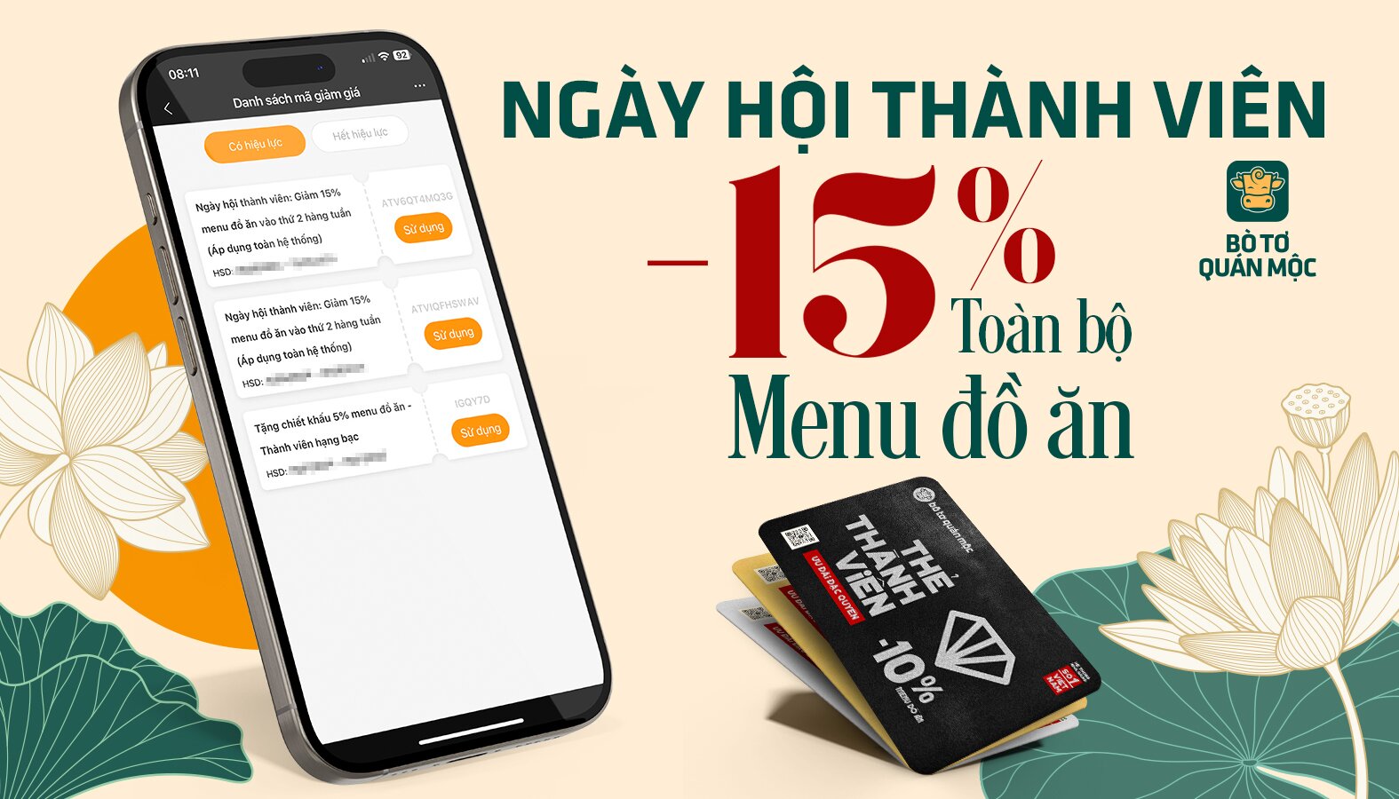 NGÀY HỘI THÀNH VIÊN ƯU ĐÃI 15% TOÀN BỘ MENU ĐỒ ĂN