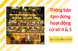 Thông báo tạm dừng hoạt động Bò Tơ Quán Mộc cơ sở 4 và 5