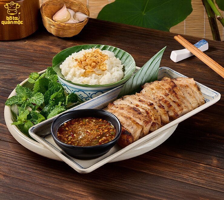 Má heo nướng mộc vị + Xôi nếp